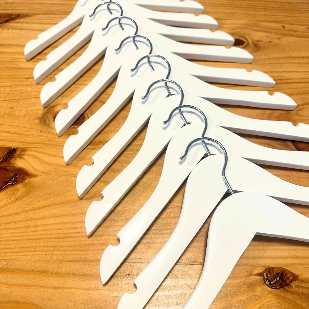 Children's Hangers Kids Wood Hangers High Gloss White Painted Metal Hook Qty: 10